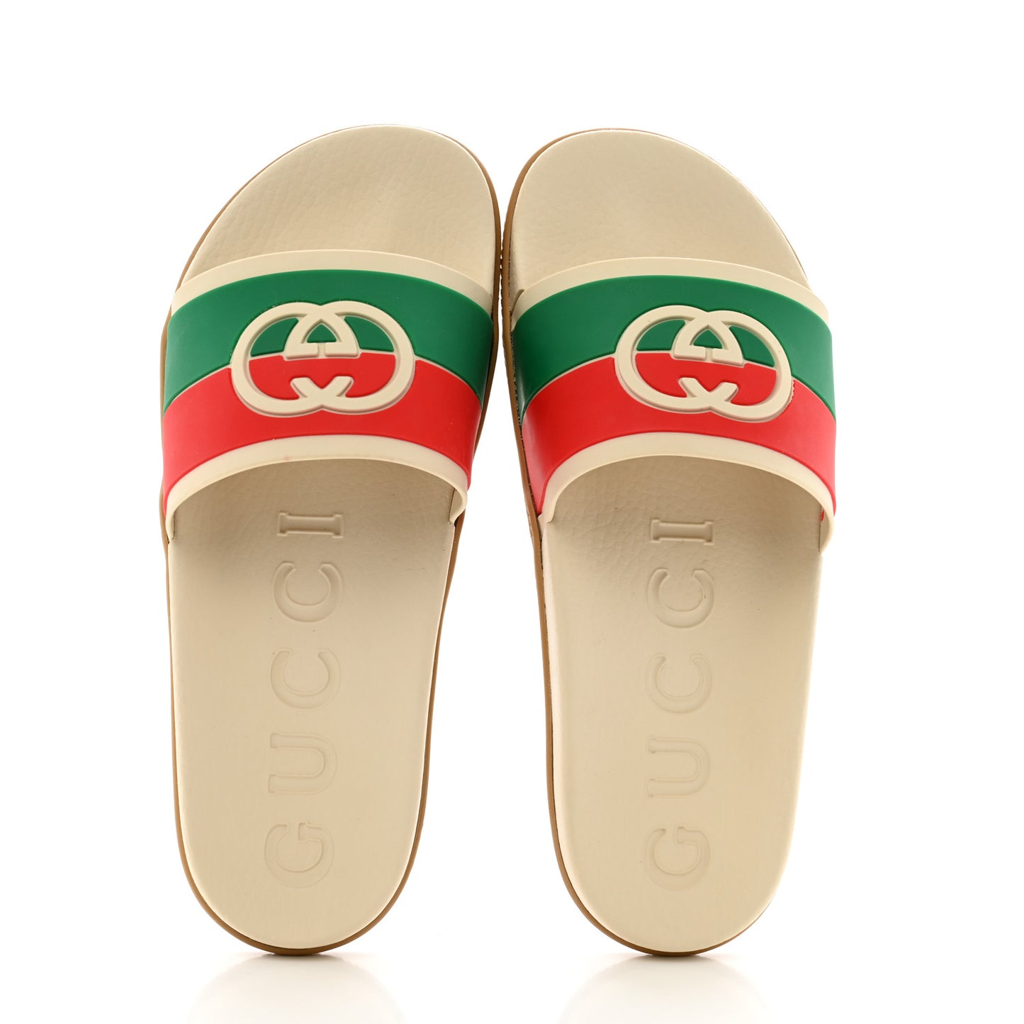 Rubber Web Mens Interlocking G Slide Sandals 8 Mystic White Green Red