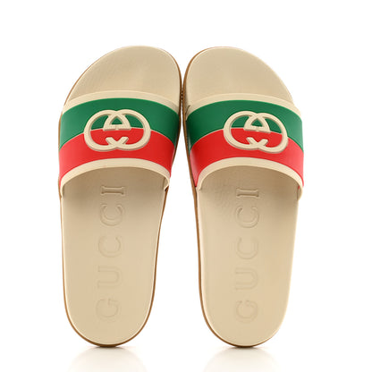 Gucci Rubber Web Mens Interlocking G Slide Sandals 8 Mystic White Green Red 2 of 11
