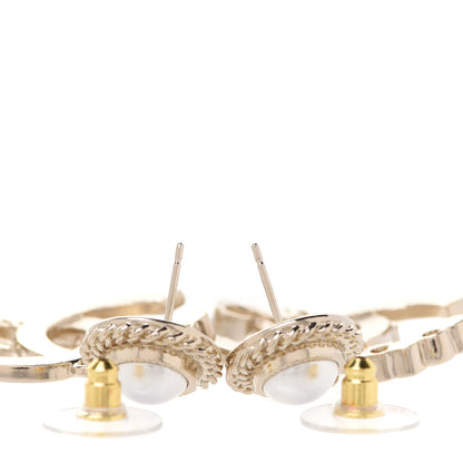 Chanel Metal Pearl Crystal Coco Script CC Drop Earrings Gold 3 of 5