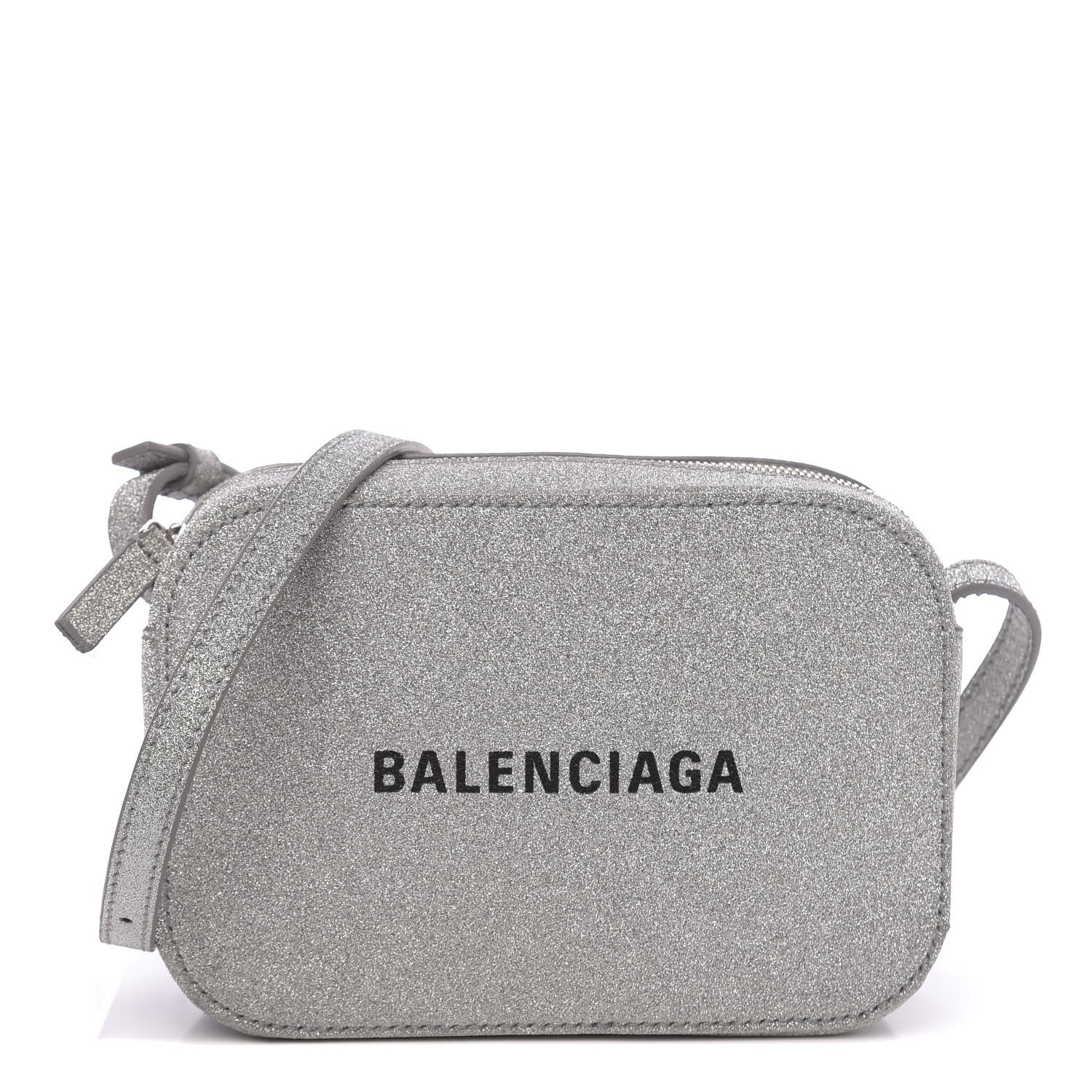 Balenciaga Glitter Calfskin Logo XS Everyday Camera Bag Silver 1 of 10