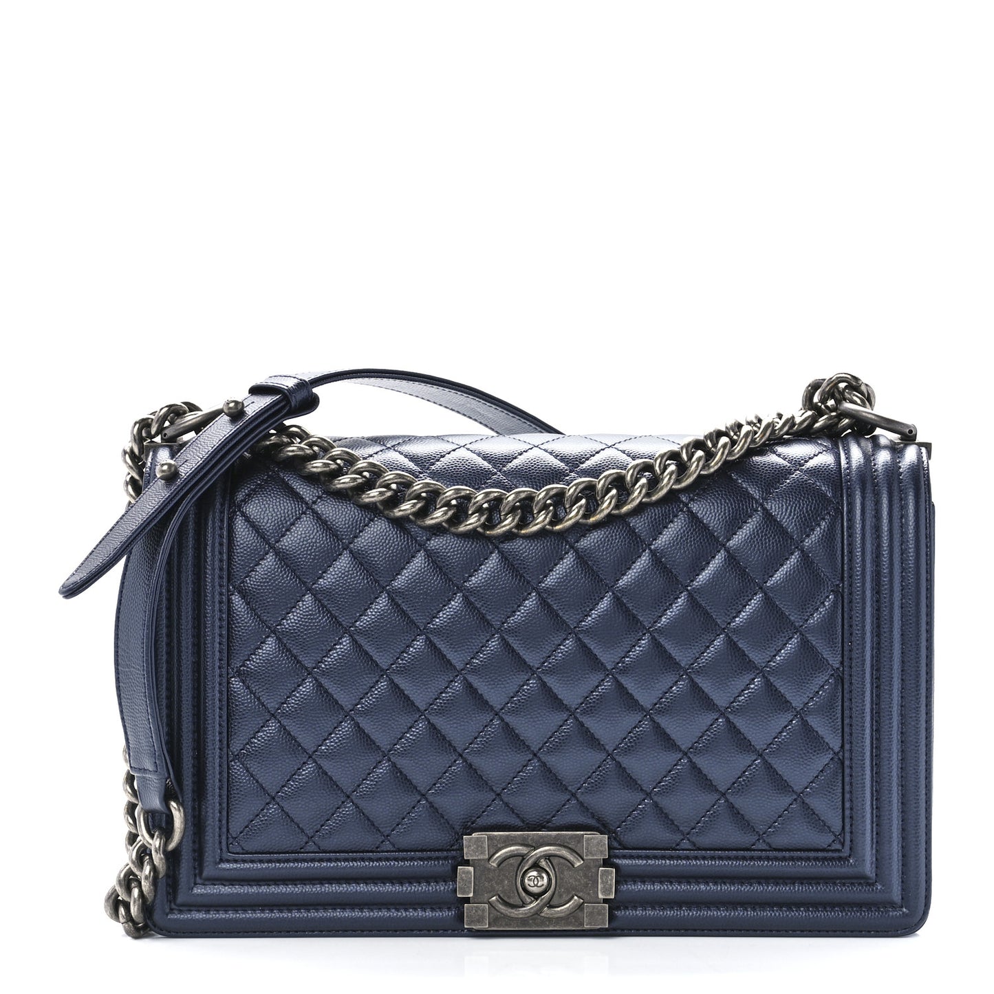 Metallic Caviar Quilted New Medium Boy Flap Navy