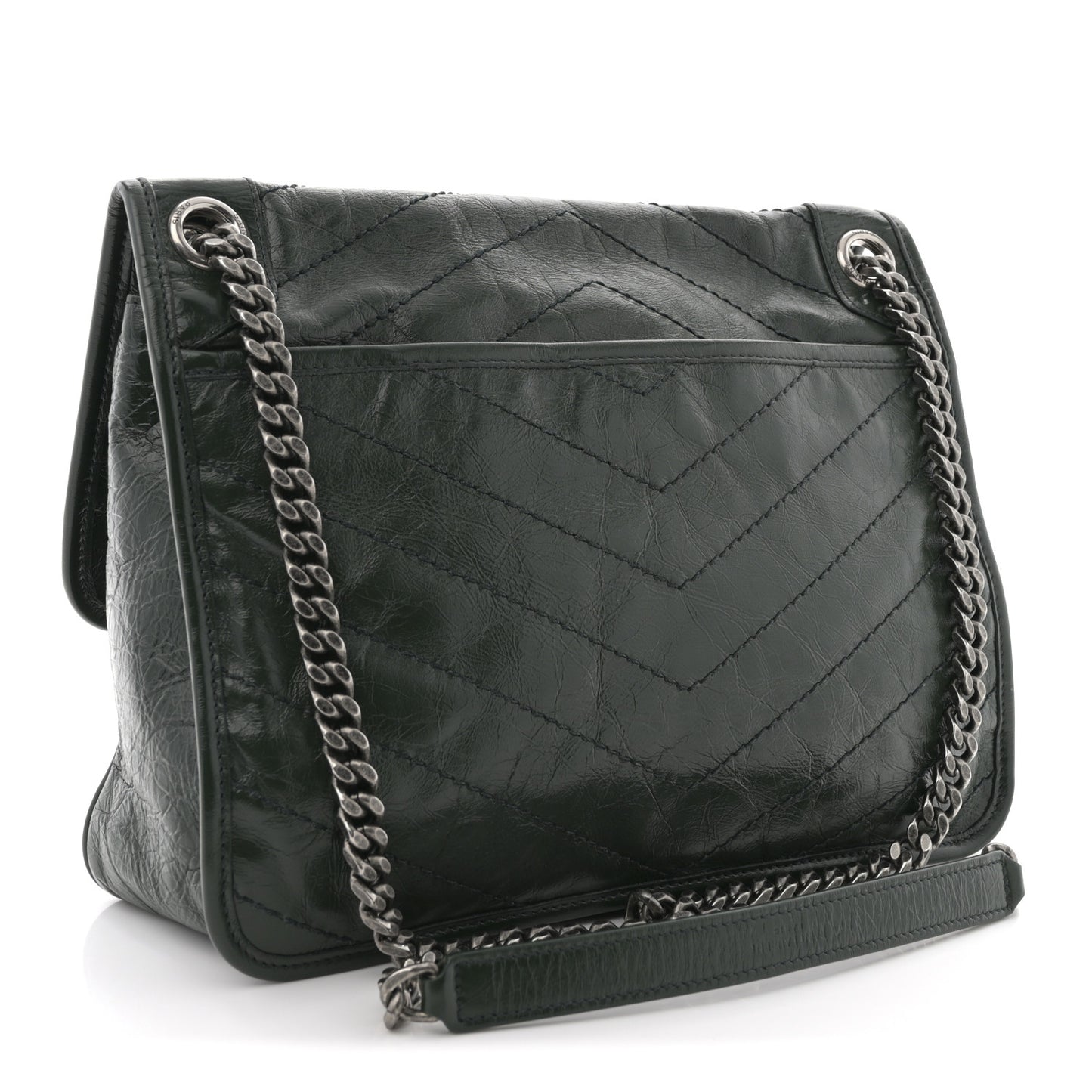 Crinkled Lambskin Matelasse Monogram Medium Niki Chain Satchel Military Olive