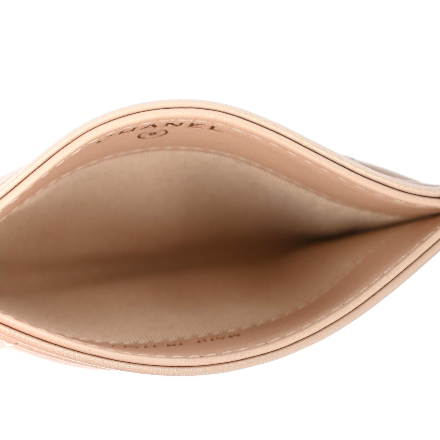 Iridescent Calfskin Quilted Card Holder Beige