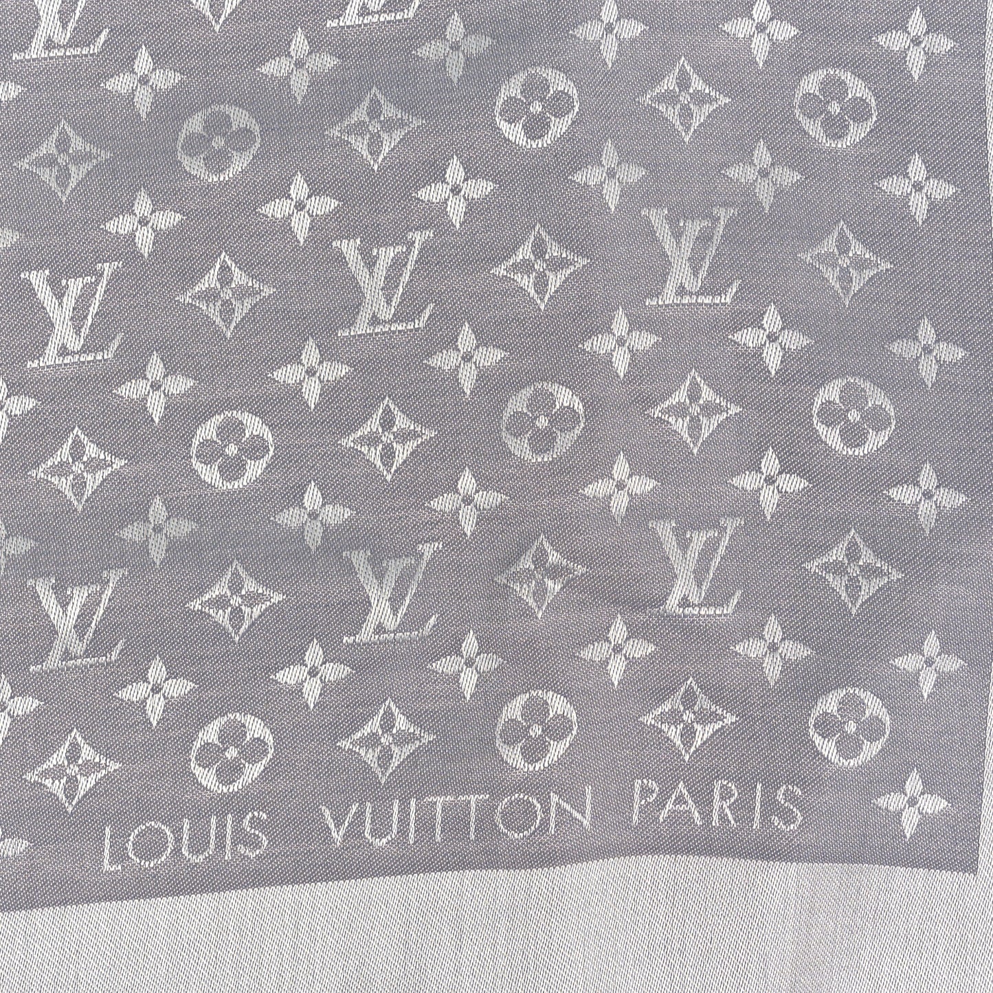 Wool Silk Monogram Denim Shawl Pearl Grey