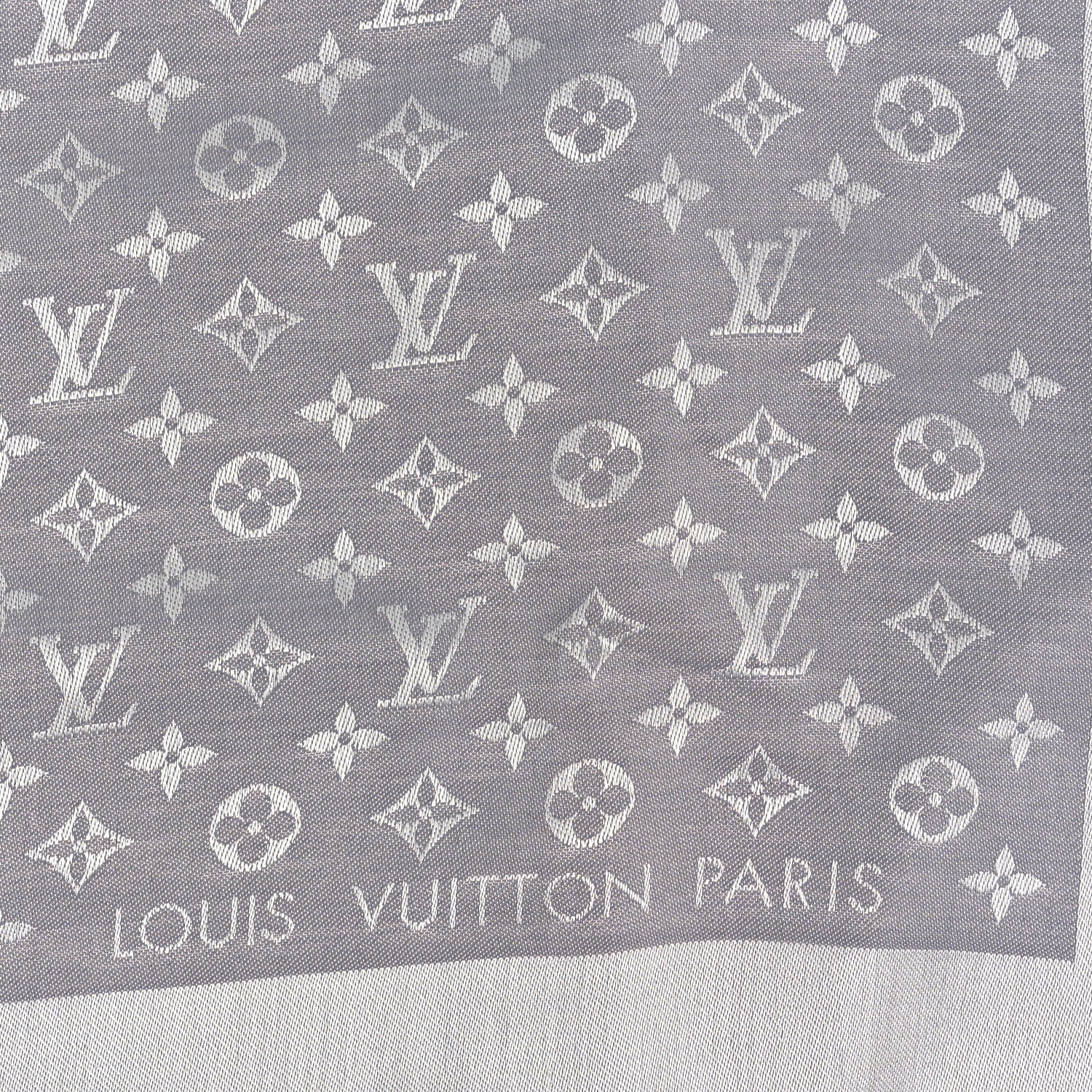 Louis Vuitton Wool Silk Monogram Denim Shawl Pearl Grey 2 of 3