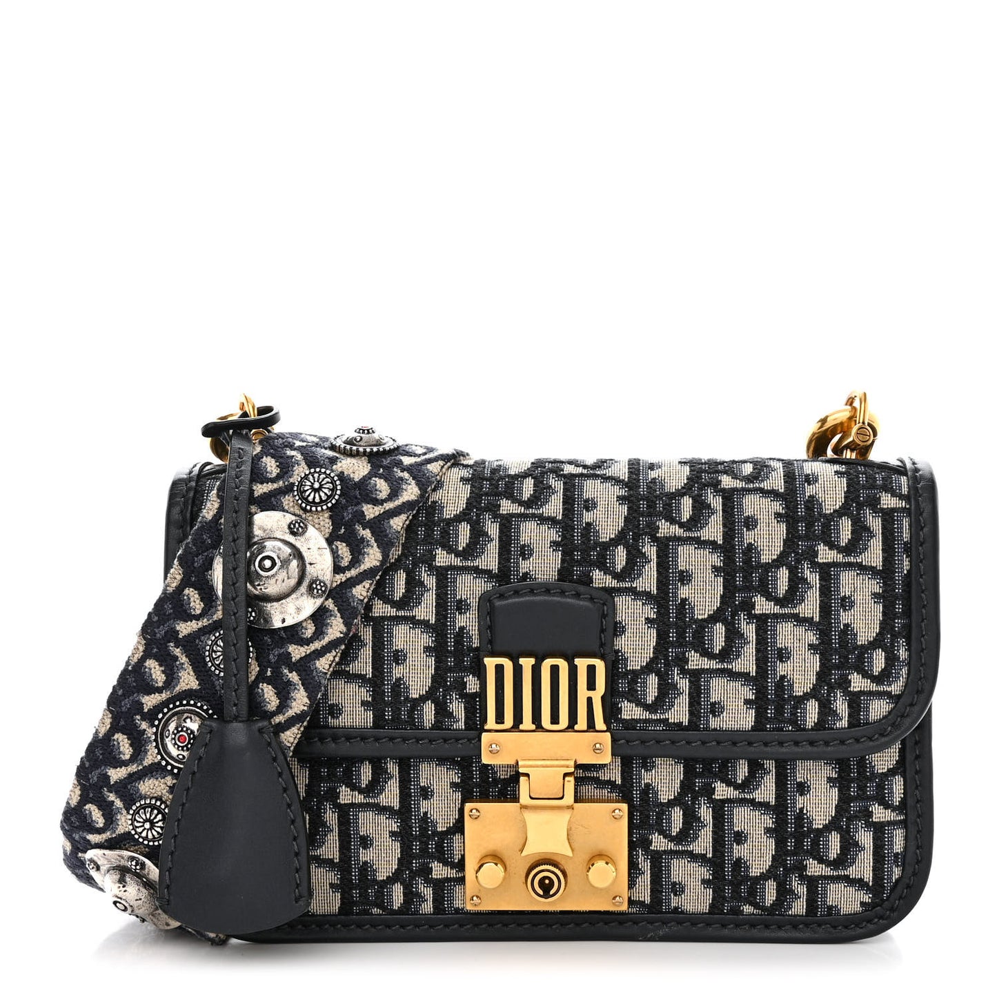 Oblique Small DiorAddict Flap Bag Navy Blue