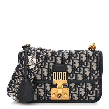 Christian Dior Oblique Small DiorAddict Flap Bag Navy Blue 1 of 14