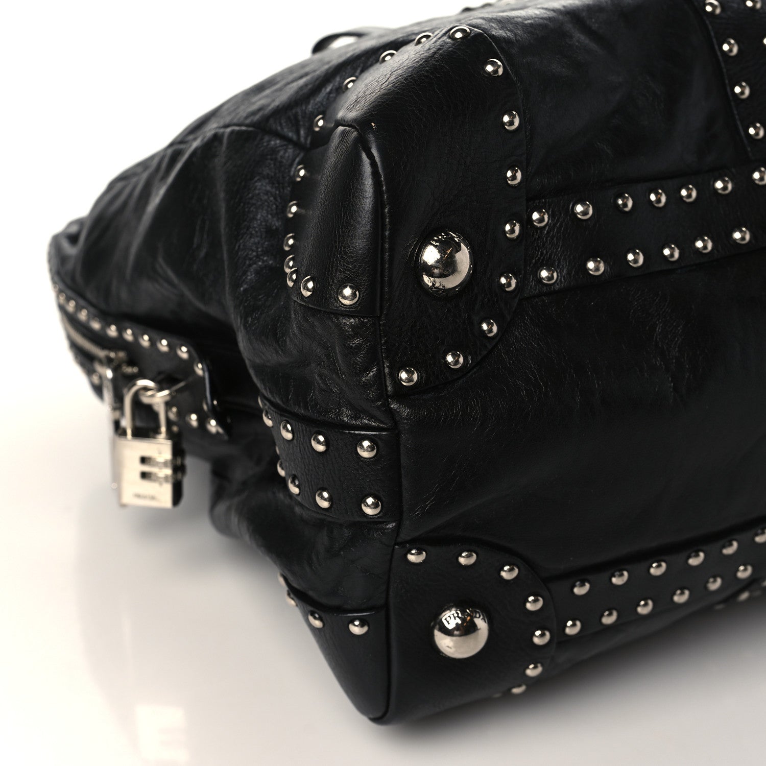Prada Soft Calf Studded Large Trunk Bag Black 8 of 9