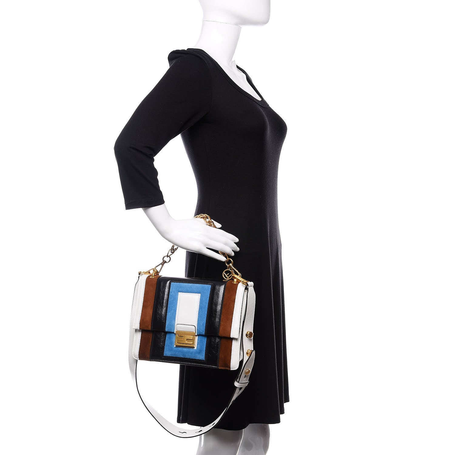 Fendi Agnello Old Shine Chamois F is Fendi Embossed Kan U Shoulder Bag White Nebula Multicolor 3 of 10