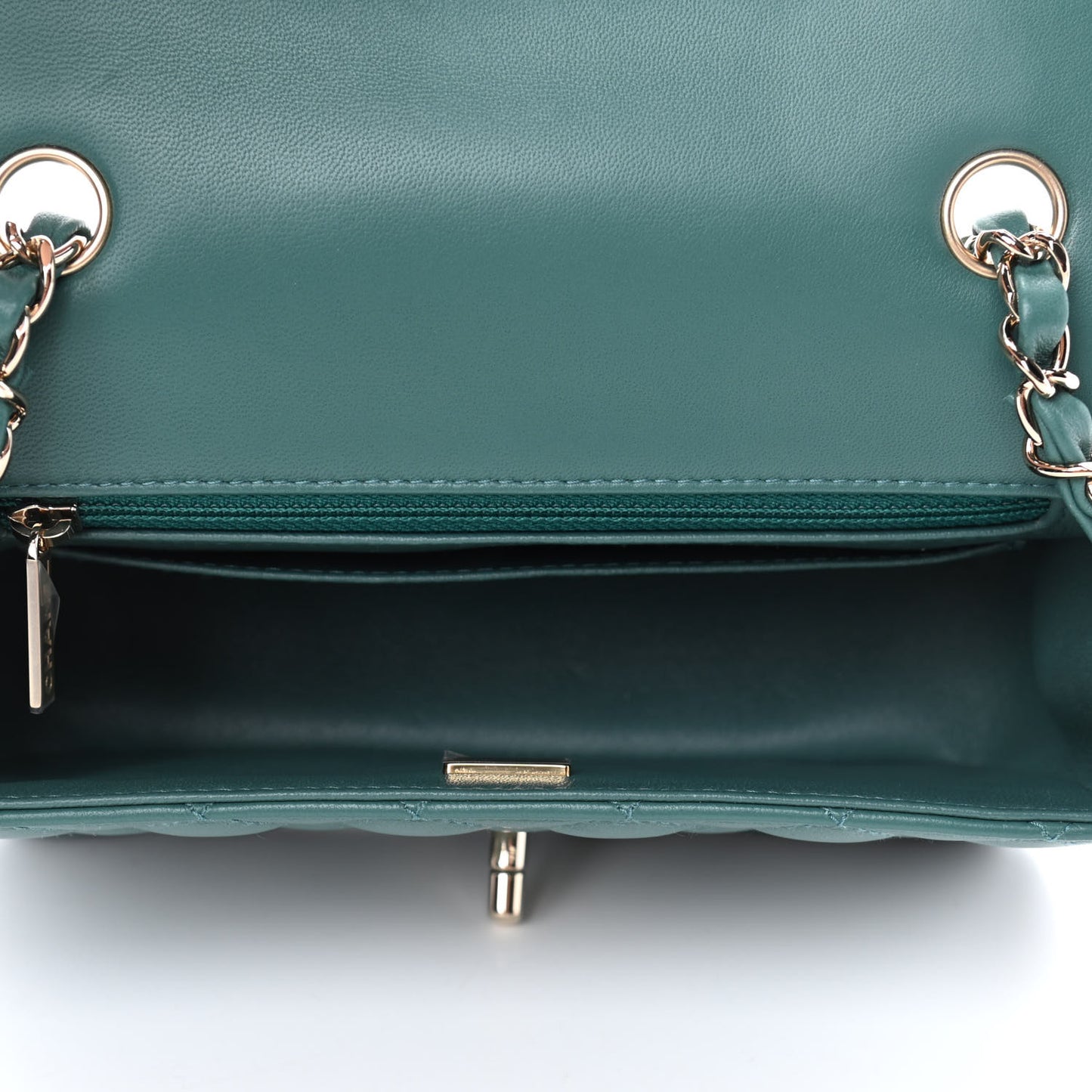 Lambskin Quilted Mini Rectangular Flap Green