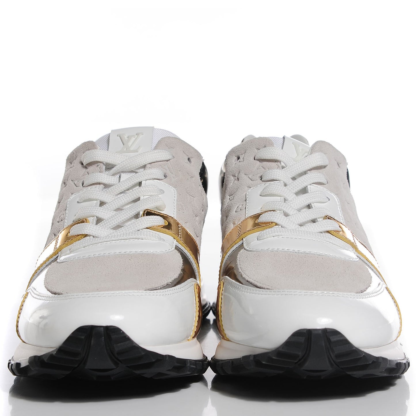 Suede Patent Calfskin Embossed Monogram Run Away Sneakers 39.5 White