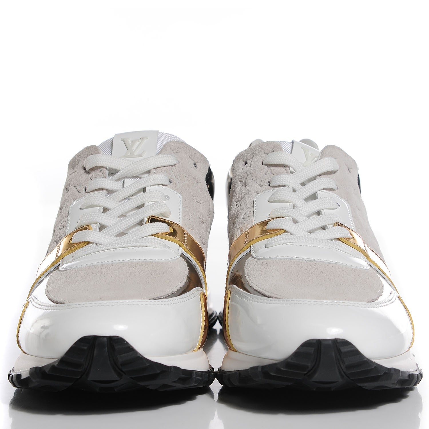 Louis Vuitton Suede Patent Calfskin Embossed Monogram Run Away Sneakers 39.5 White 2 of 9