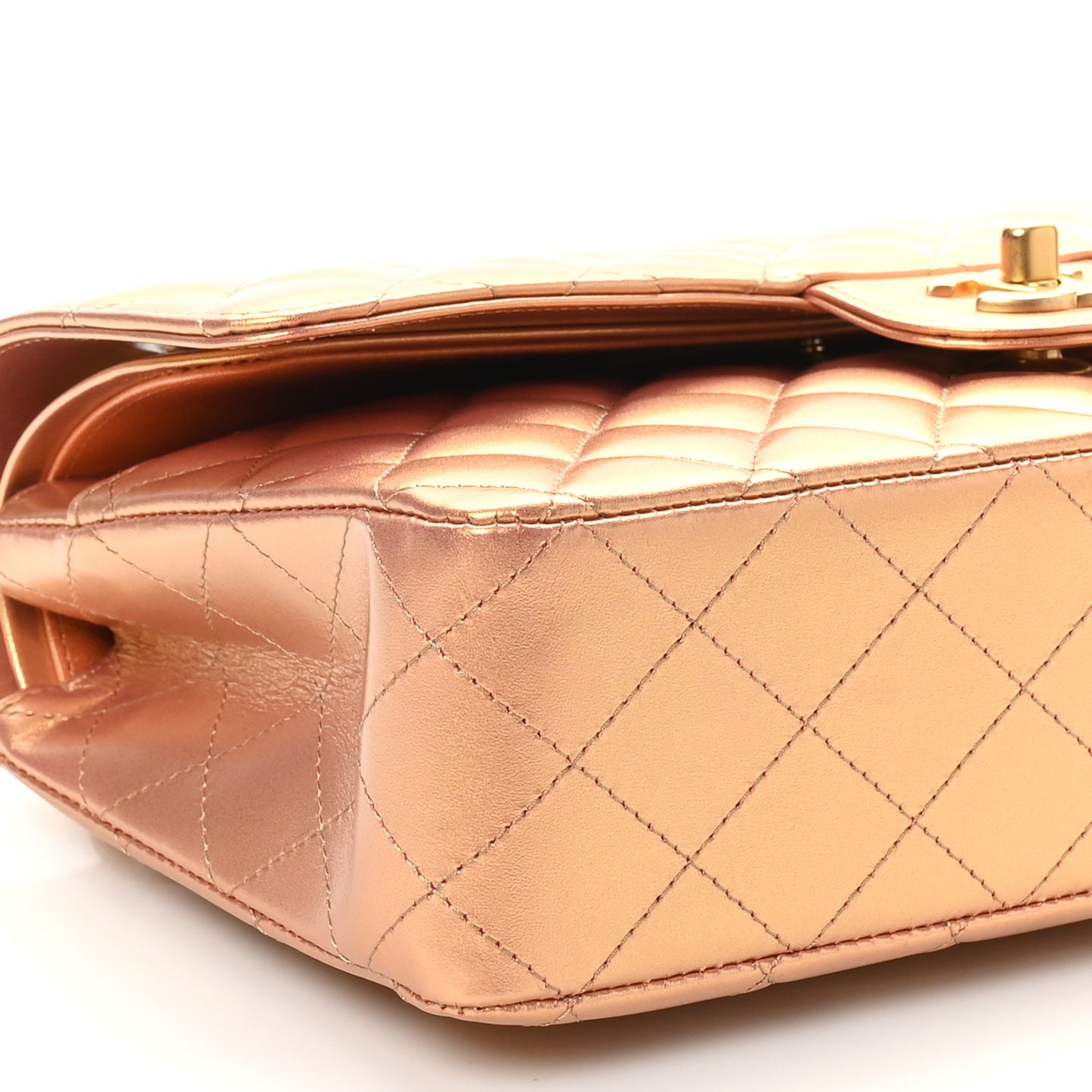 Metallic Lambskin Quilted Medium Double Flap Golden