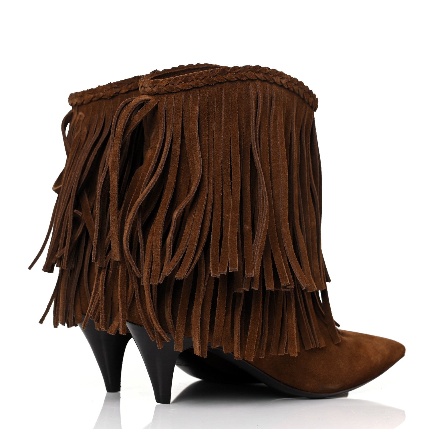 Saint Laurent Suede Fringe Charlotte Ankle Boots 35 Tan 4 of 8
