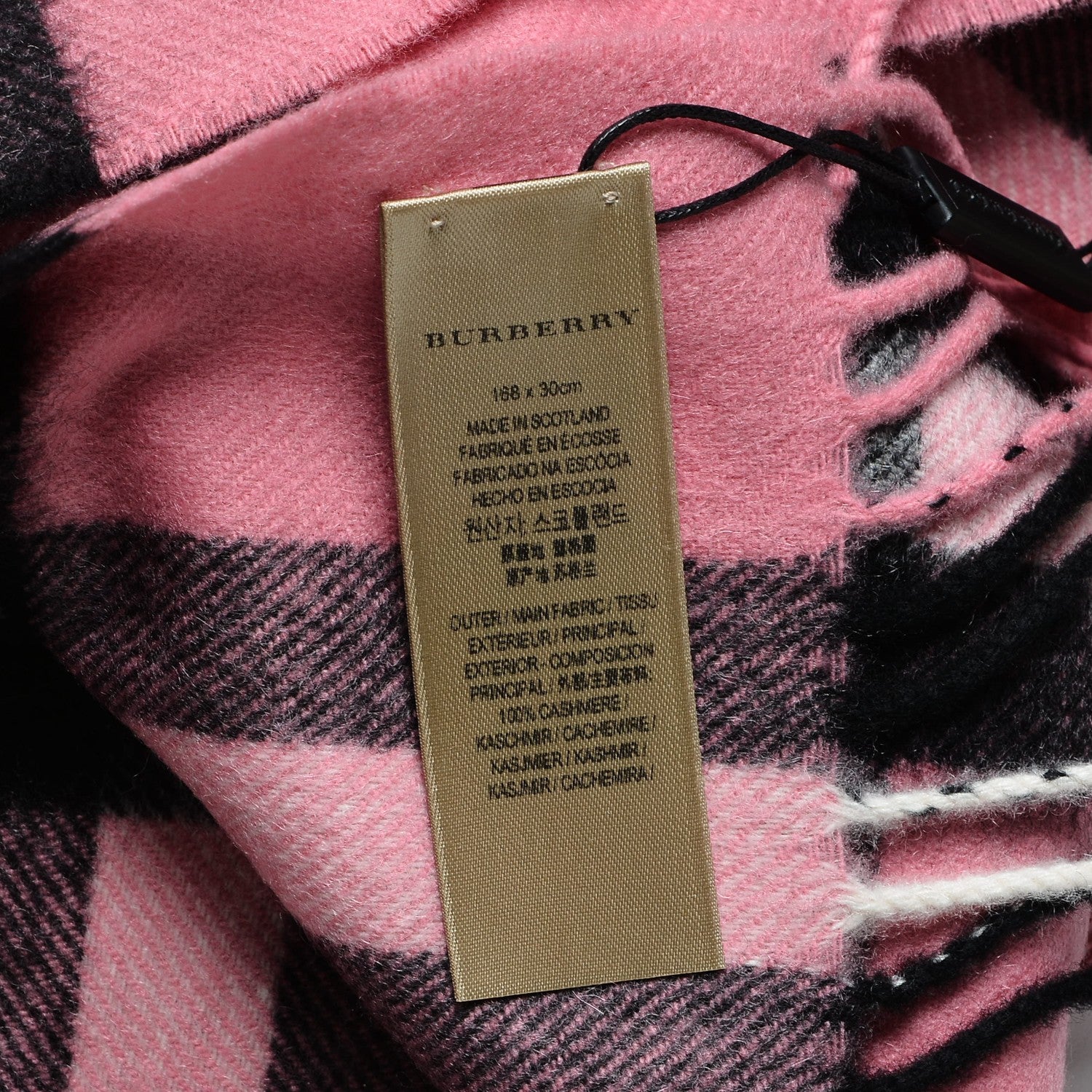 Burberry Cashmere Giant Check Icon Stripe Fringe Scarf Rose Pink 4 of 4