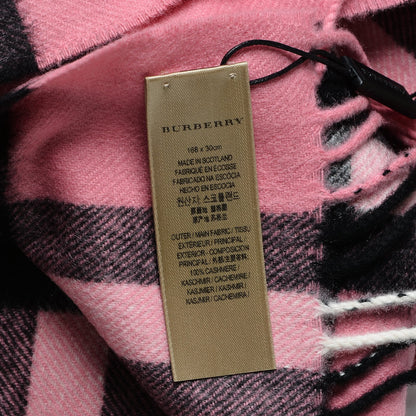 Burberry Cashmere Giant Check Icon Stripe Fringe Scarf Rose Pink 4 of 4