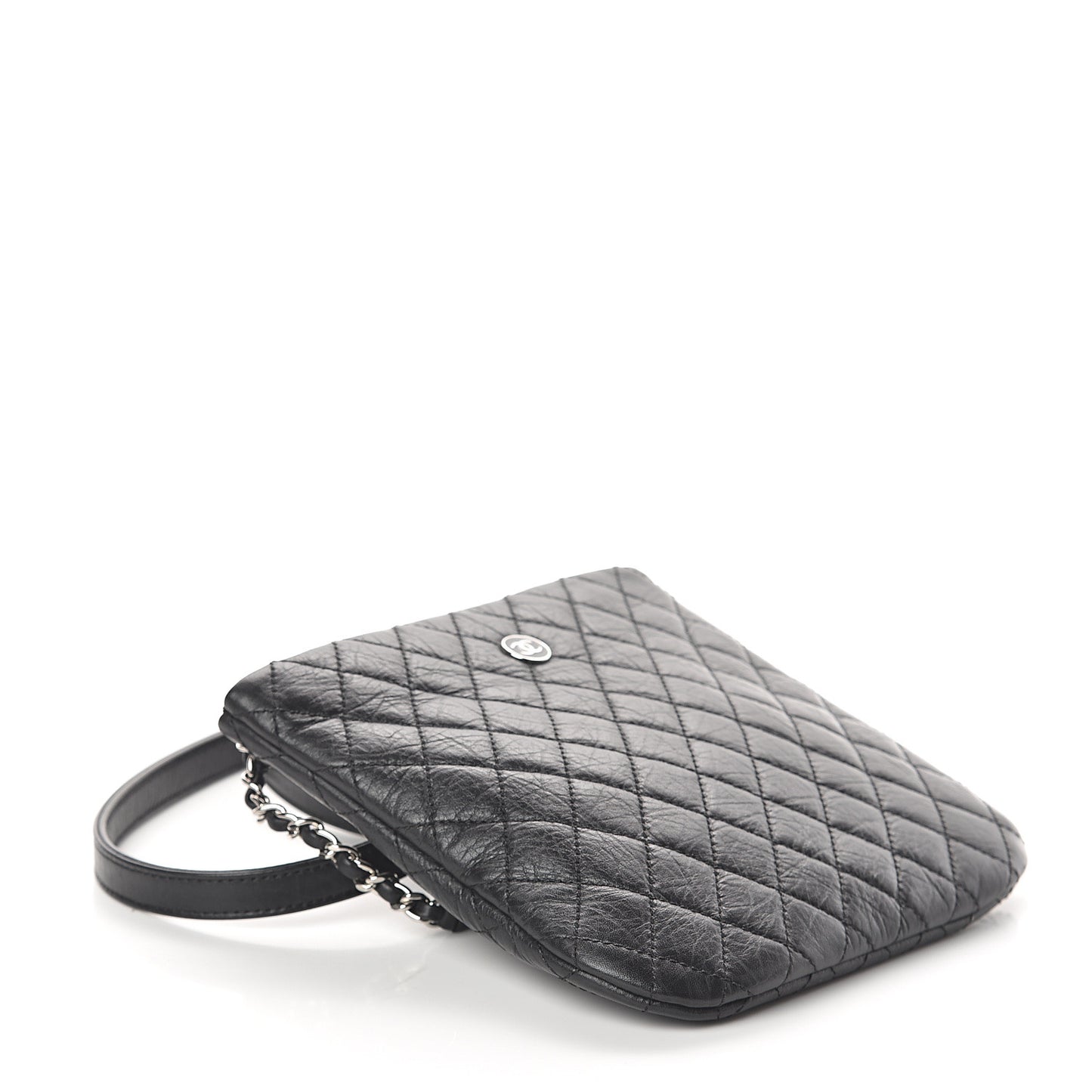 Aged Calfskin Quilted Crossbody Bag Black