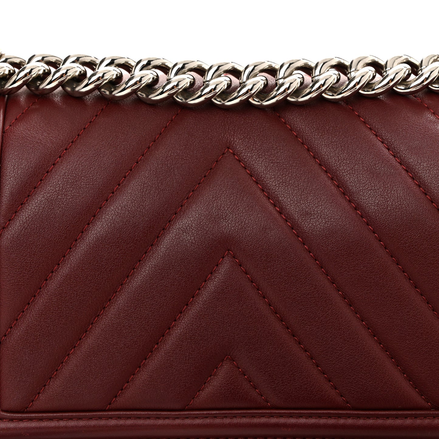 Calfskin Chevron Quilted Small Boy Flap Burgundy