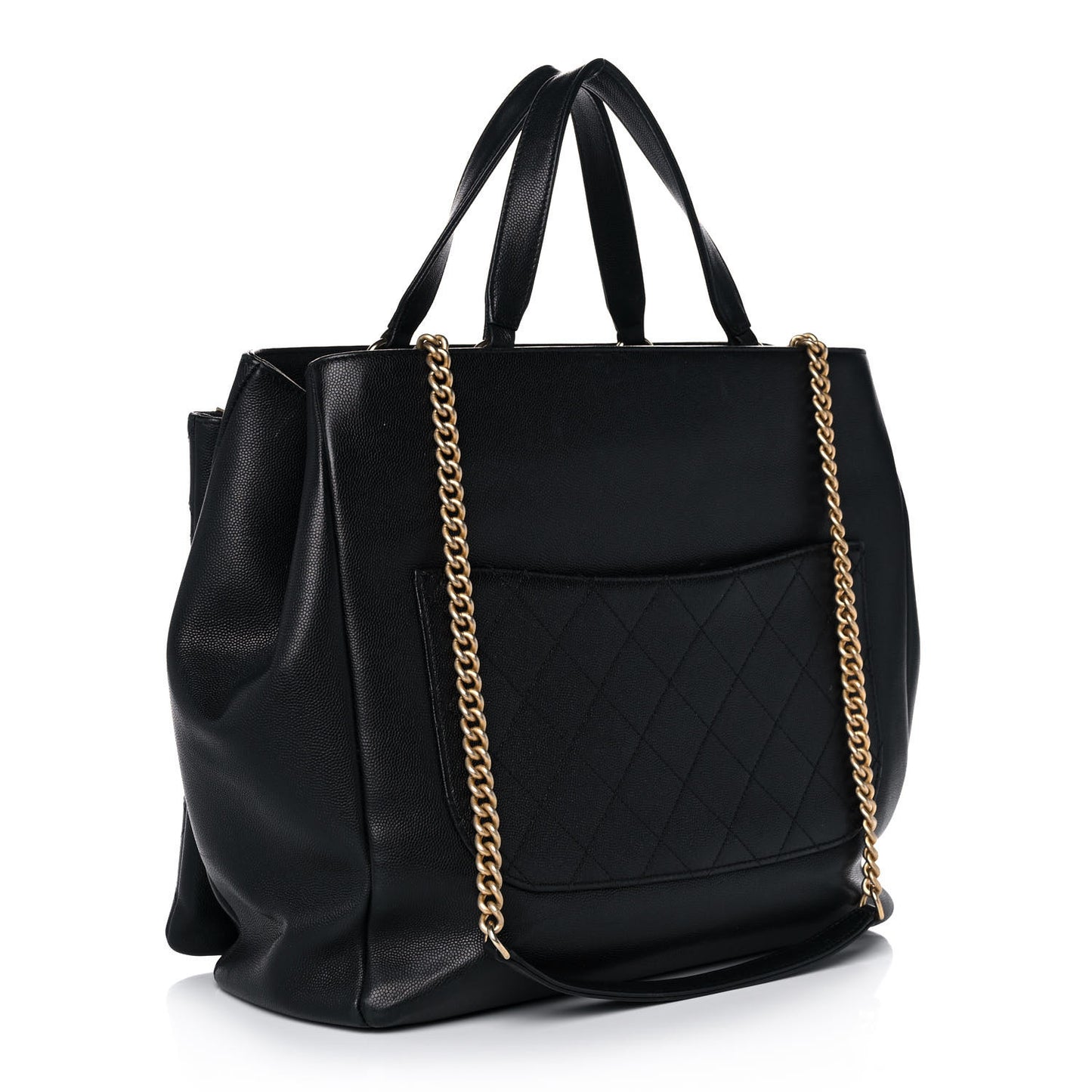 Grained Calfskin Stitched Lady Coco Top Handle Tote Black