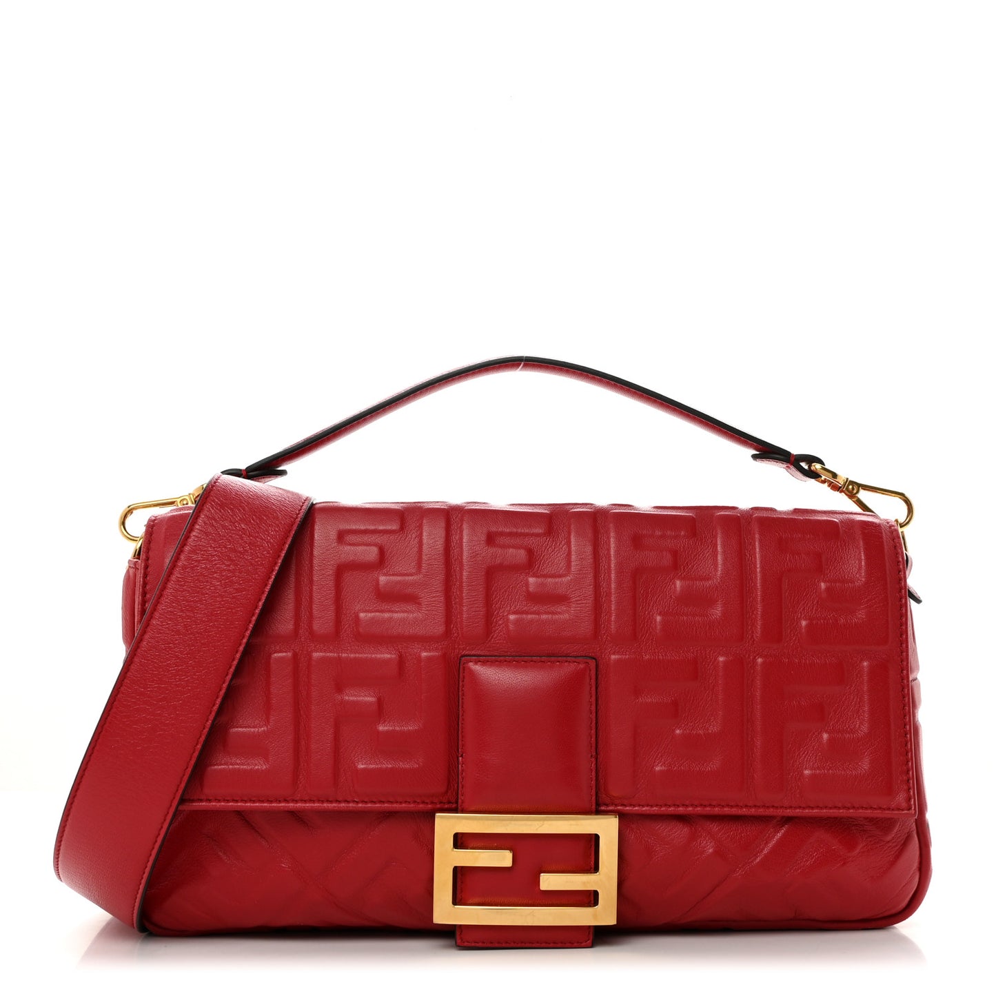 Nappa FF 1974 Embossed Large Baguette Fragola