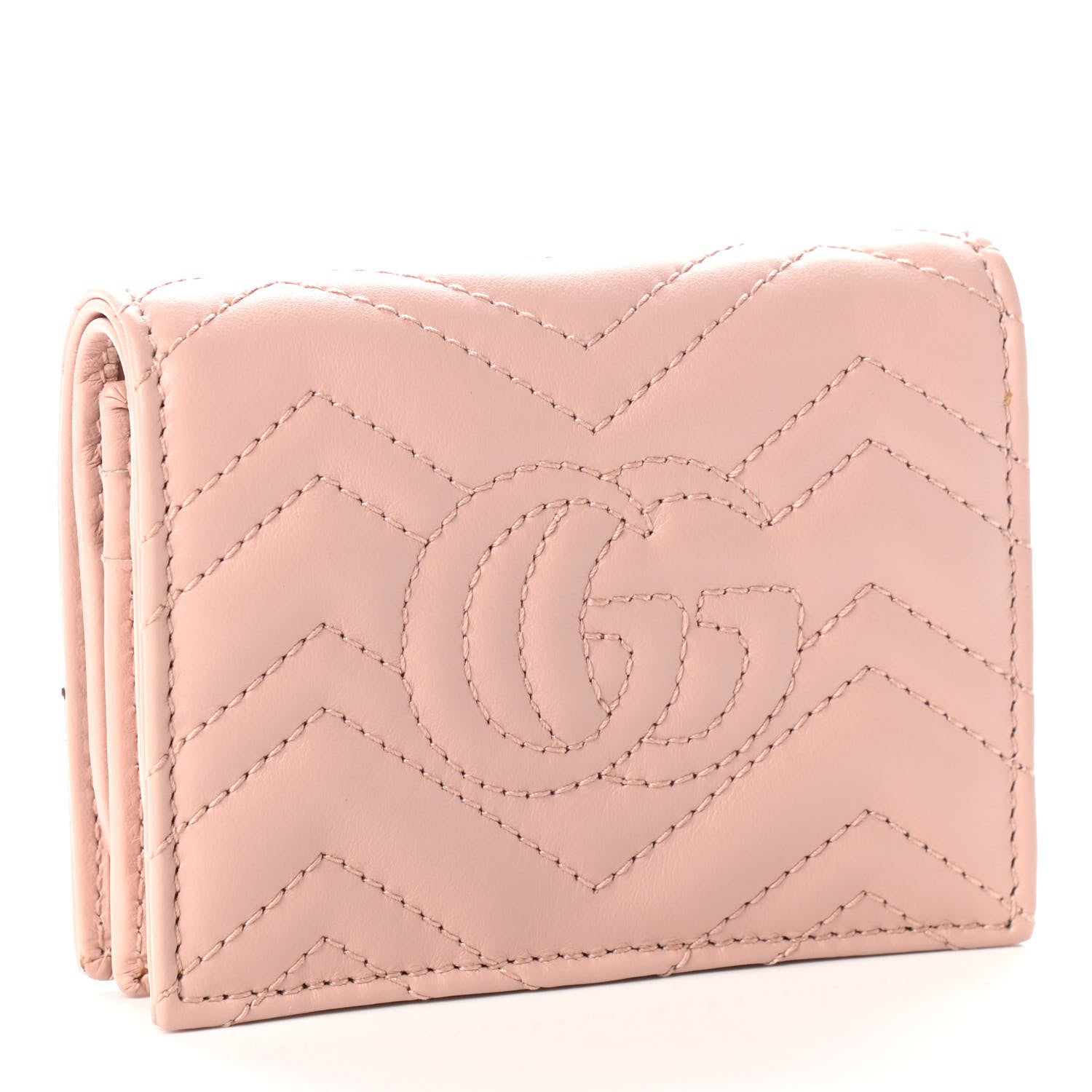 Gucci Calfskin Matelasse GG Marmont Card Case Wallet Perfect Pink 3 of 8