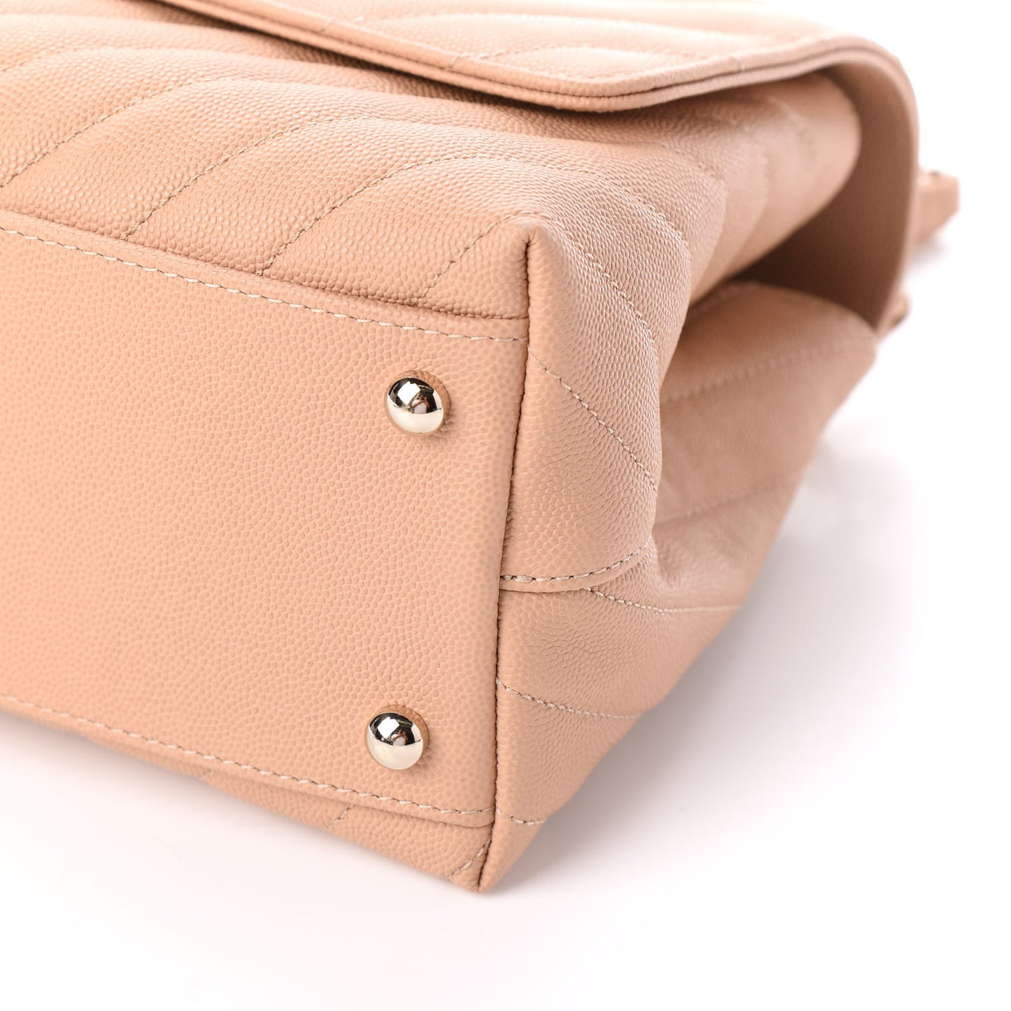 Caviar Chevron Quilted Small Coco Handle Flap Beige