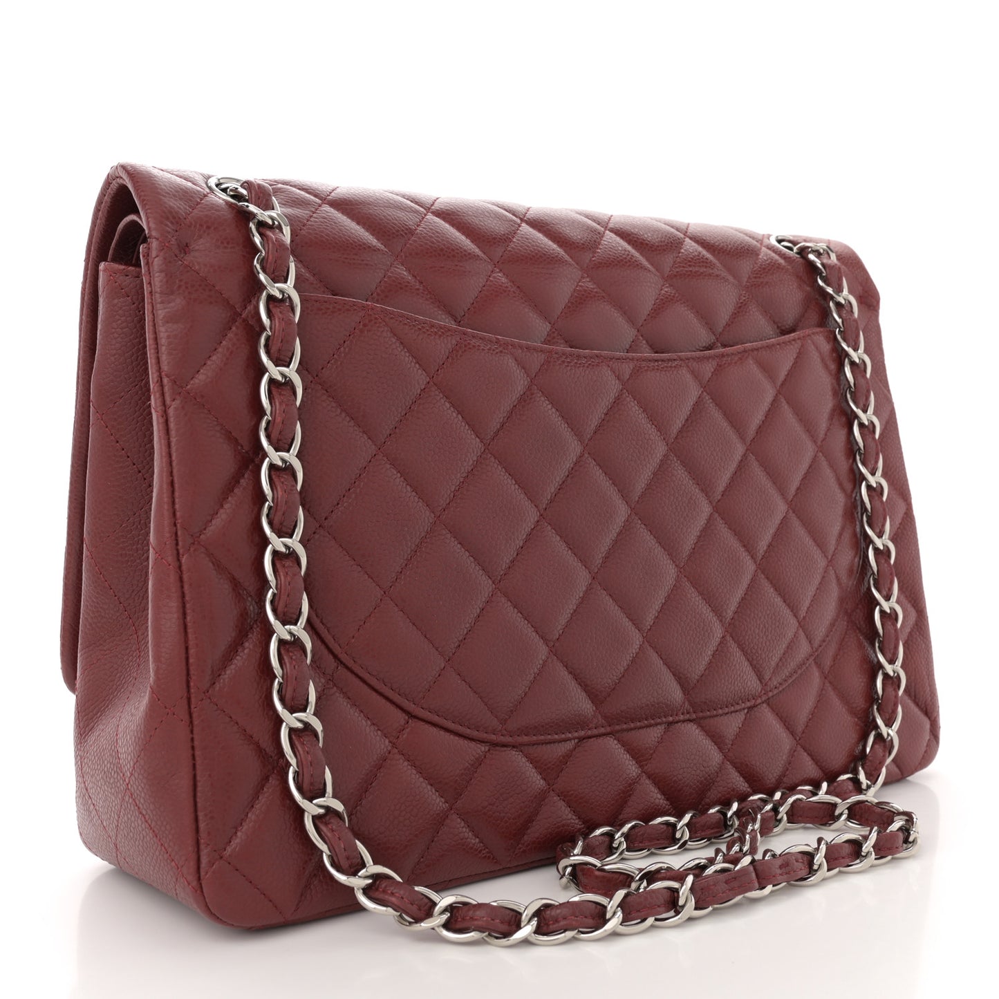 Caviar Quilted Maxi Double Flap Dark Red