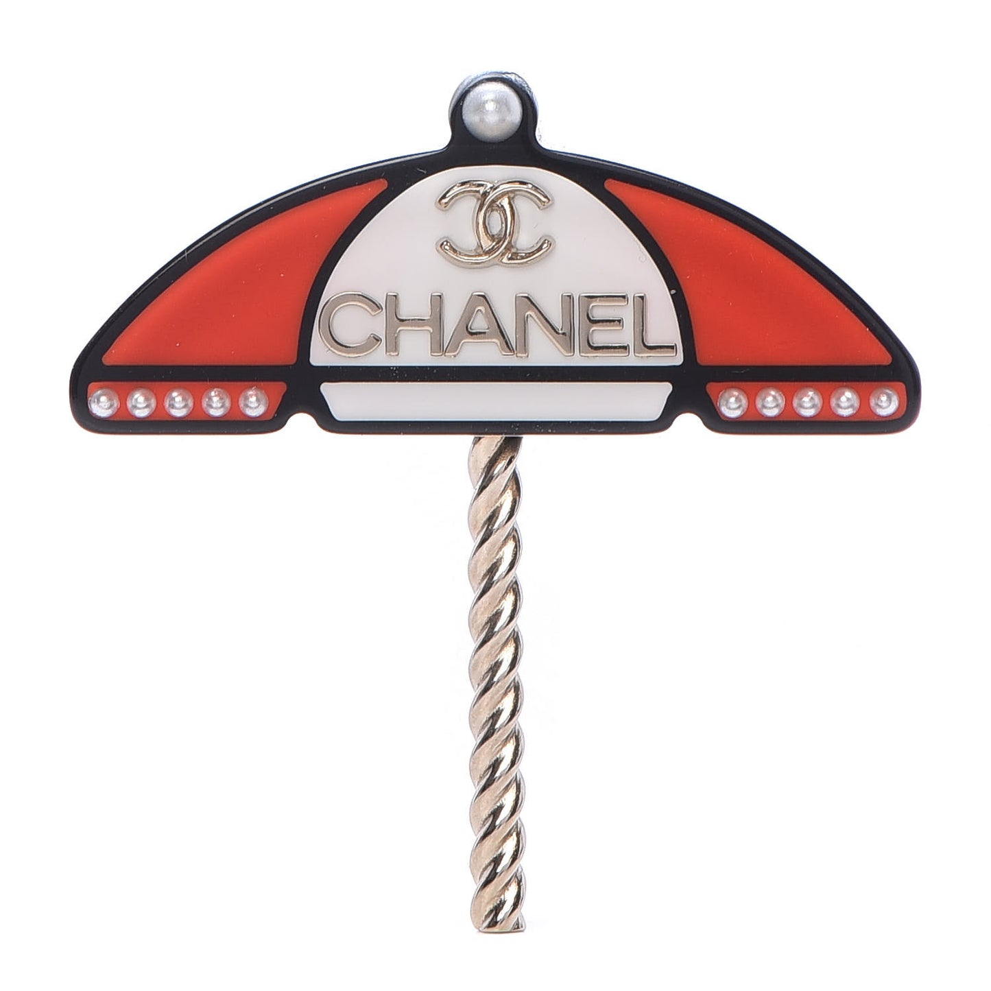 Resin Pearl Umbrella Brooch Gold Red White