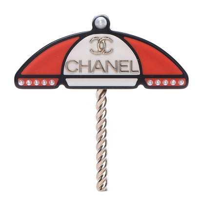 Chanel Resin Pearl Umbrella Brooch Gold Red White 1 of 4