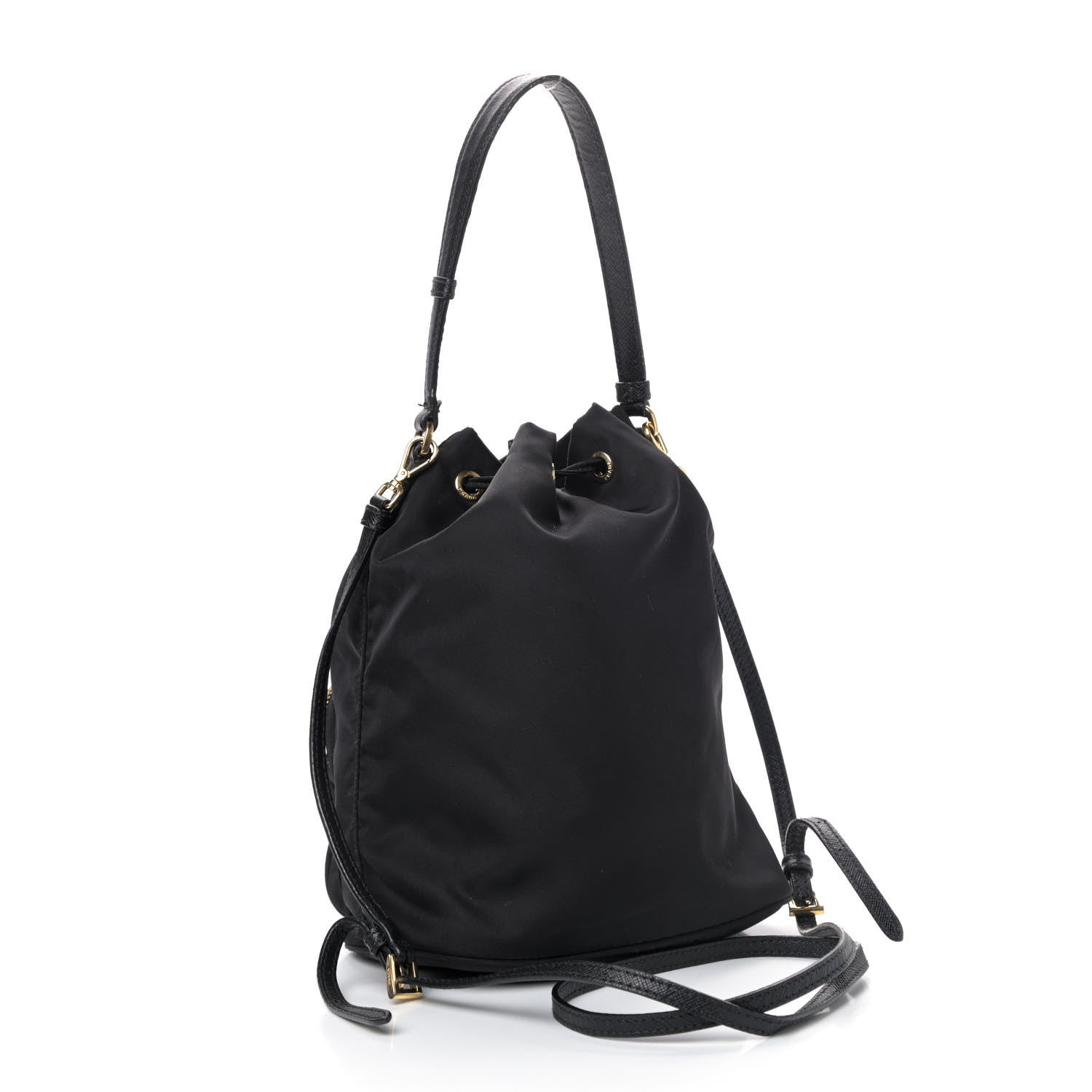 Prada Saffiano Tessuto Nylon Mini Bucket Crossbody Bag Black 2 of 4