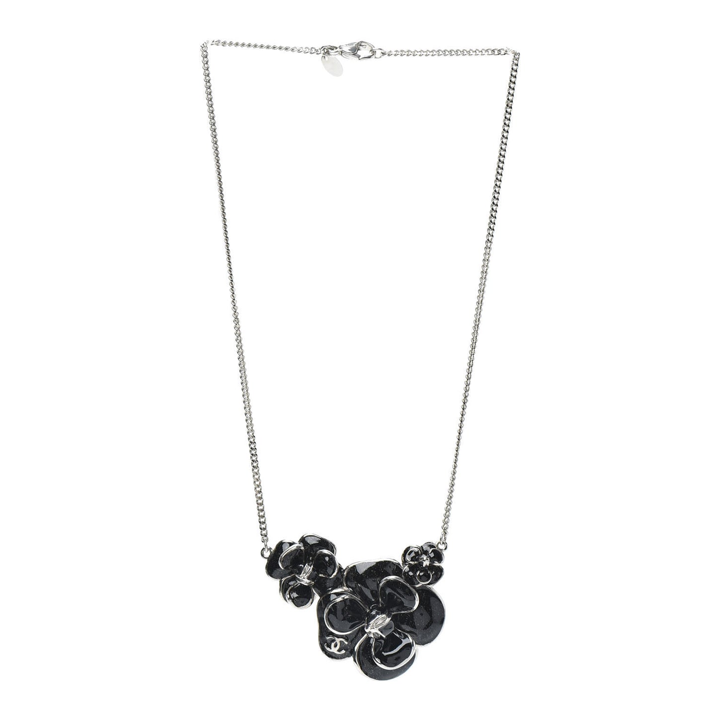 Enamel CC Camellia Necklace Silver Black