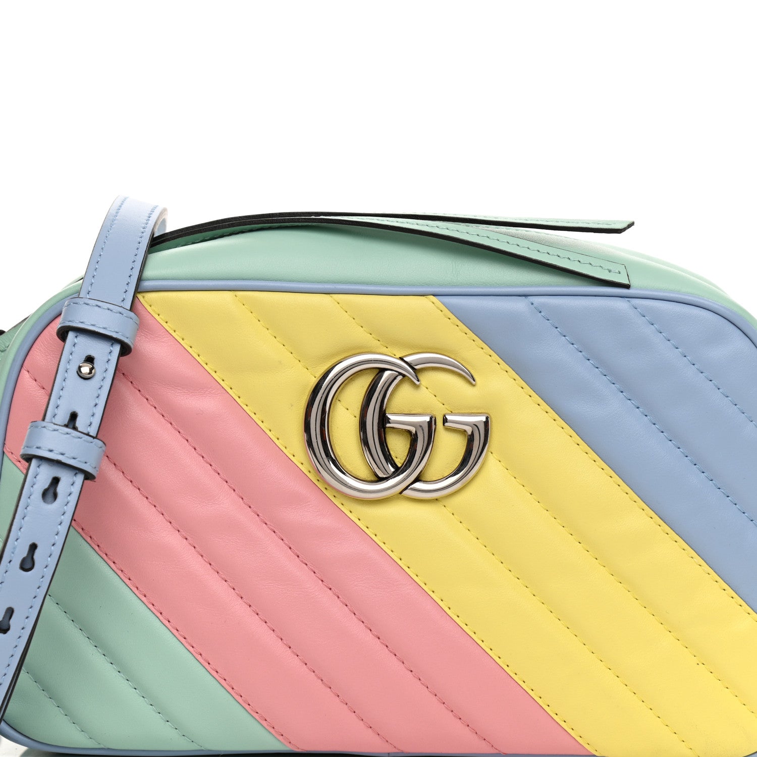 Gucci Calfskin Matelasse Diagonal Small GG Marmont Chain Shoulder Bag Multicolor Pastel 8 of 9