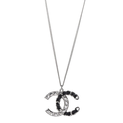 Chanel Lambskin Baguette Crystal CC Necklace Black Silver 1 of 6