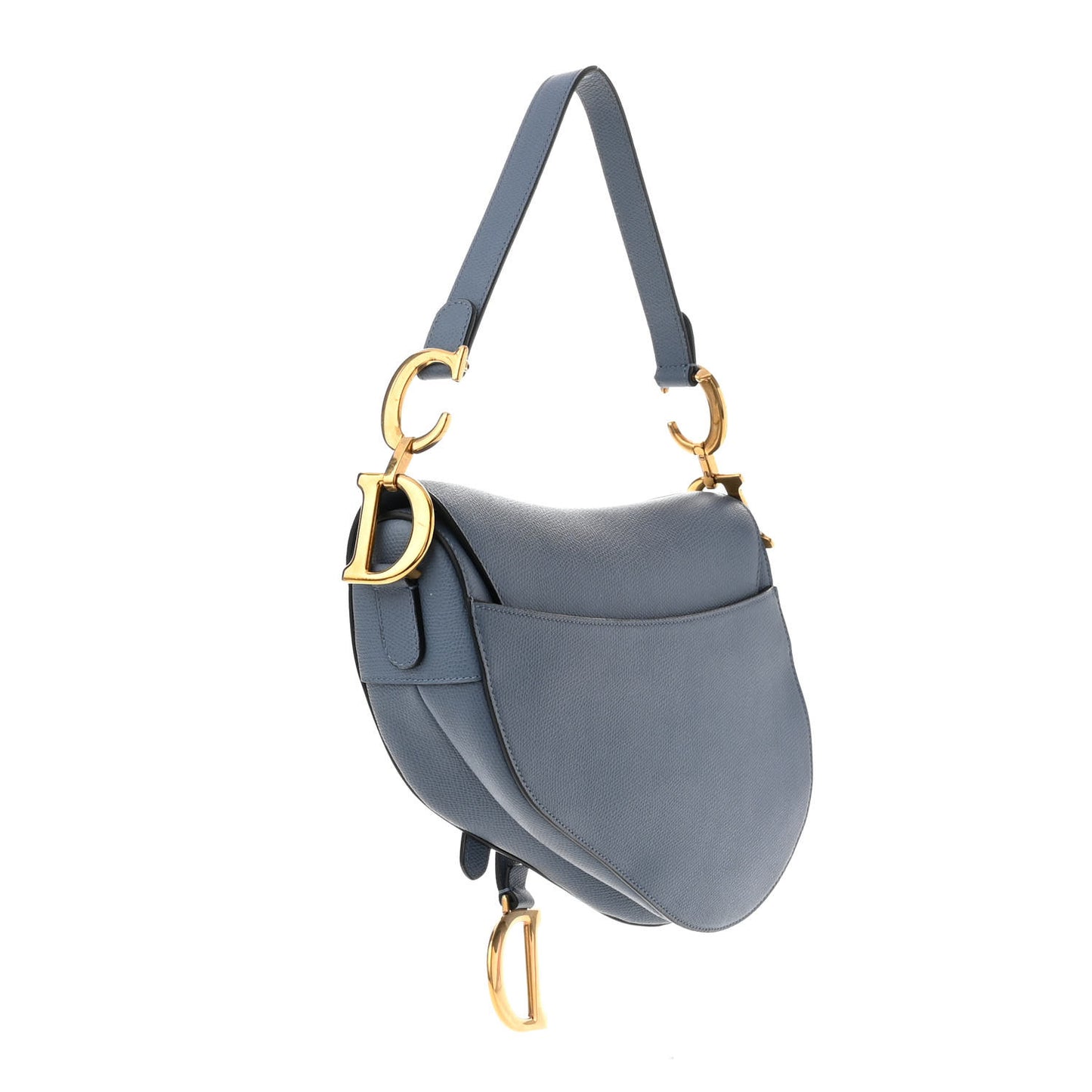 Grained Calfskin Saddle Bag Denim Blue