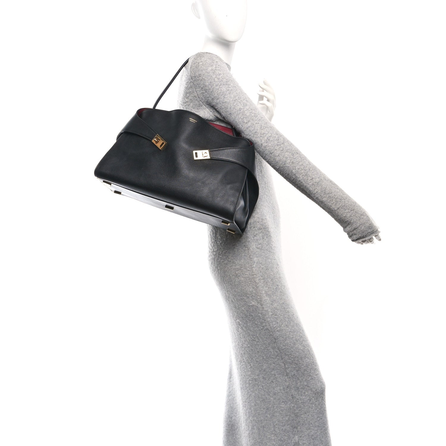 Salvatore Ferragamo Calfskin Large Hug Soft Bicolor Shoulder Bag Black Flame Red 2 of 9