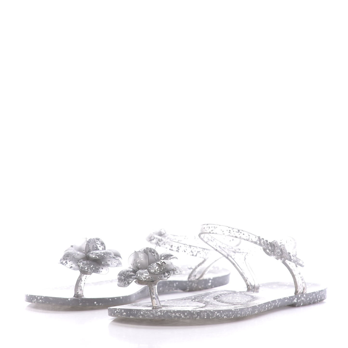 Jelly Camellia Glitter Thong Sandals 38 Silver