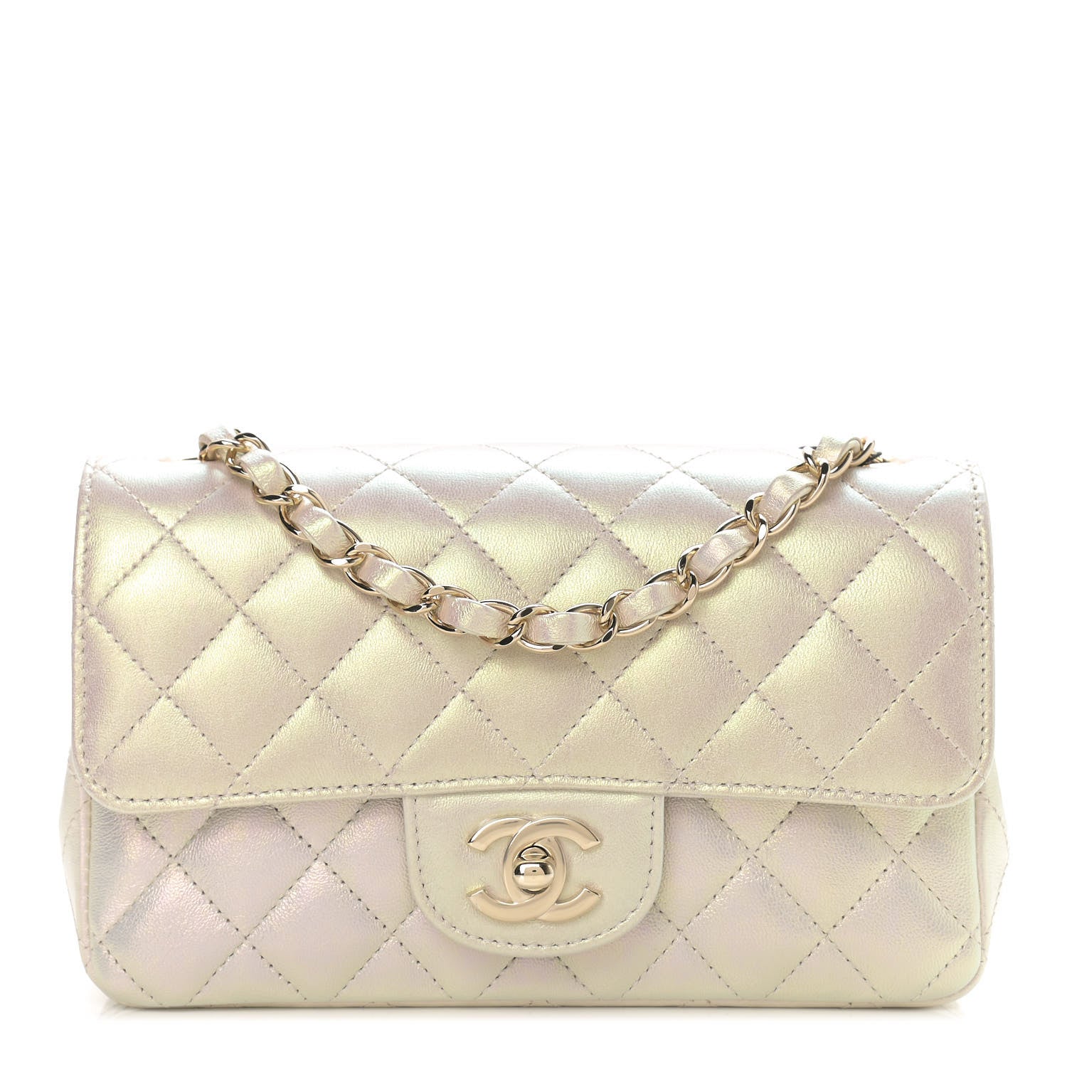 Chanel Iridescent Lambskin Quilted Mini Rectangular Flap Ivory 1 of 9