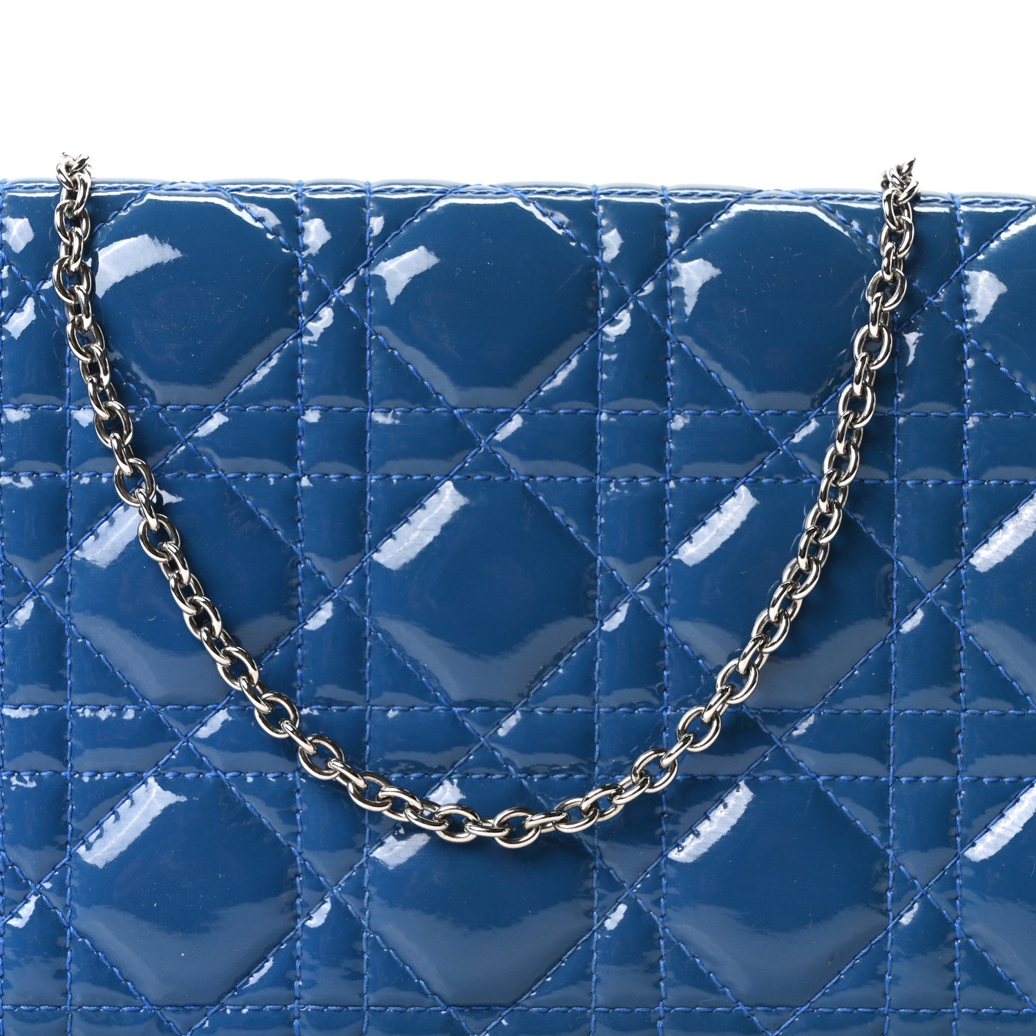 Christian Dior Patent Cannage Lady Dior Convertible Clutch Blue 7 of 9