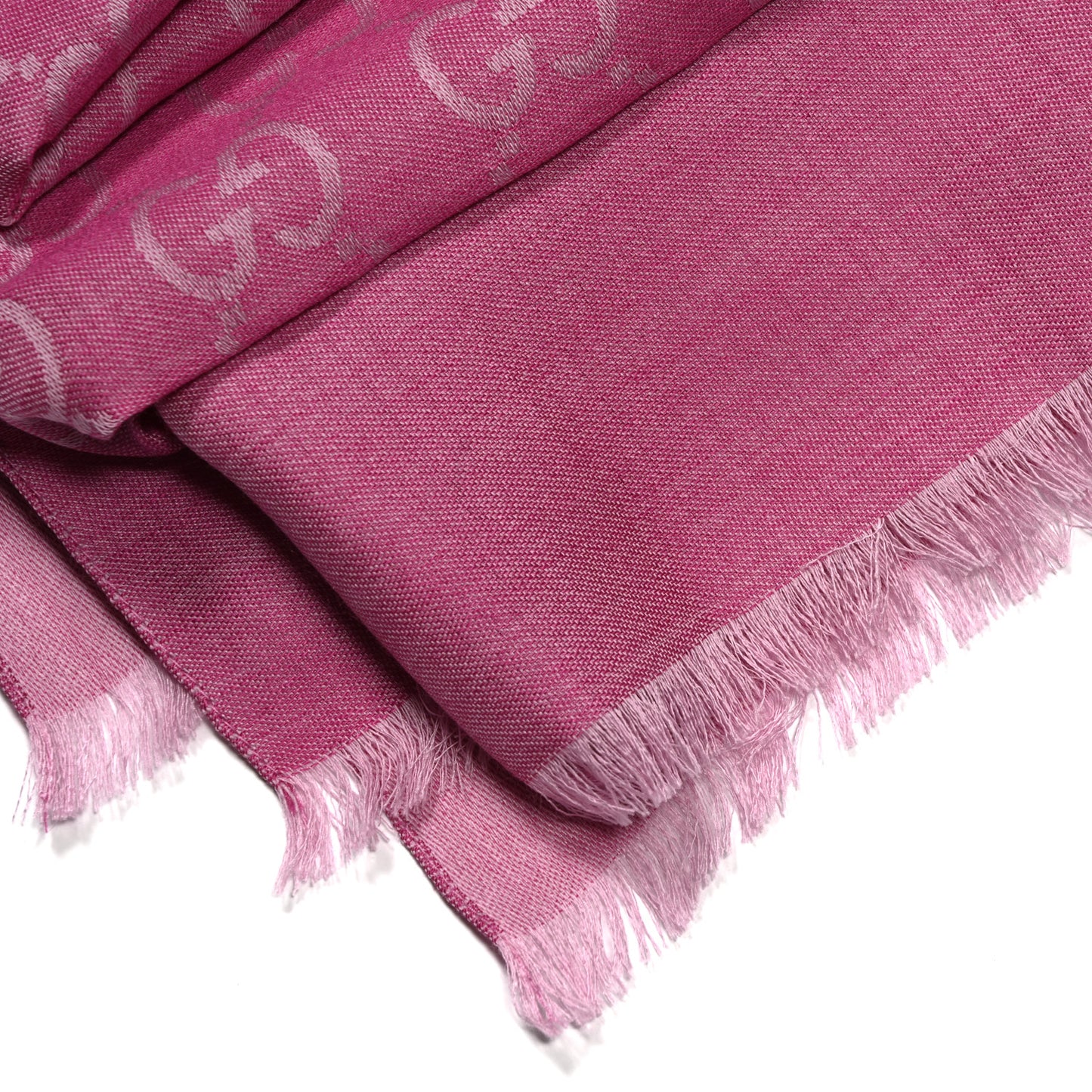 Wool Silk Monogram GGWeb Fringe Shawl Old Rose Pink