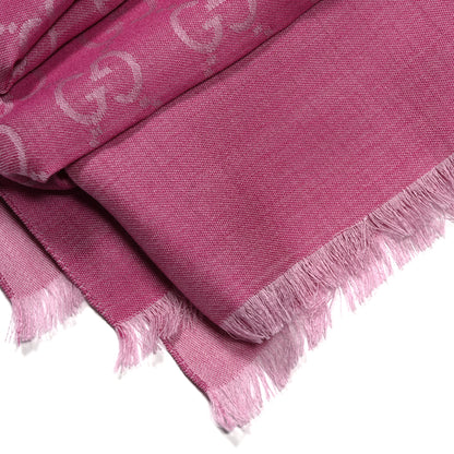 Gucci Wool Silk Monogram GGWeb Fringe Shawl Old Rose Pink 4 of 4