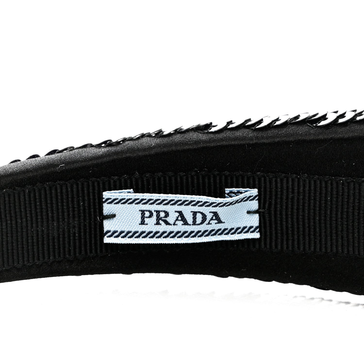 Prada Satin Sequin Embellished Headband Clear Black 4 of 4