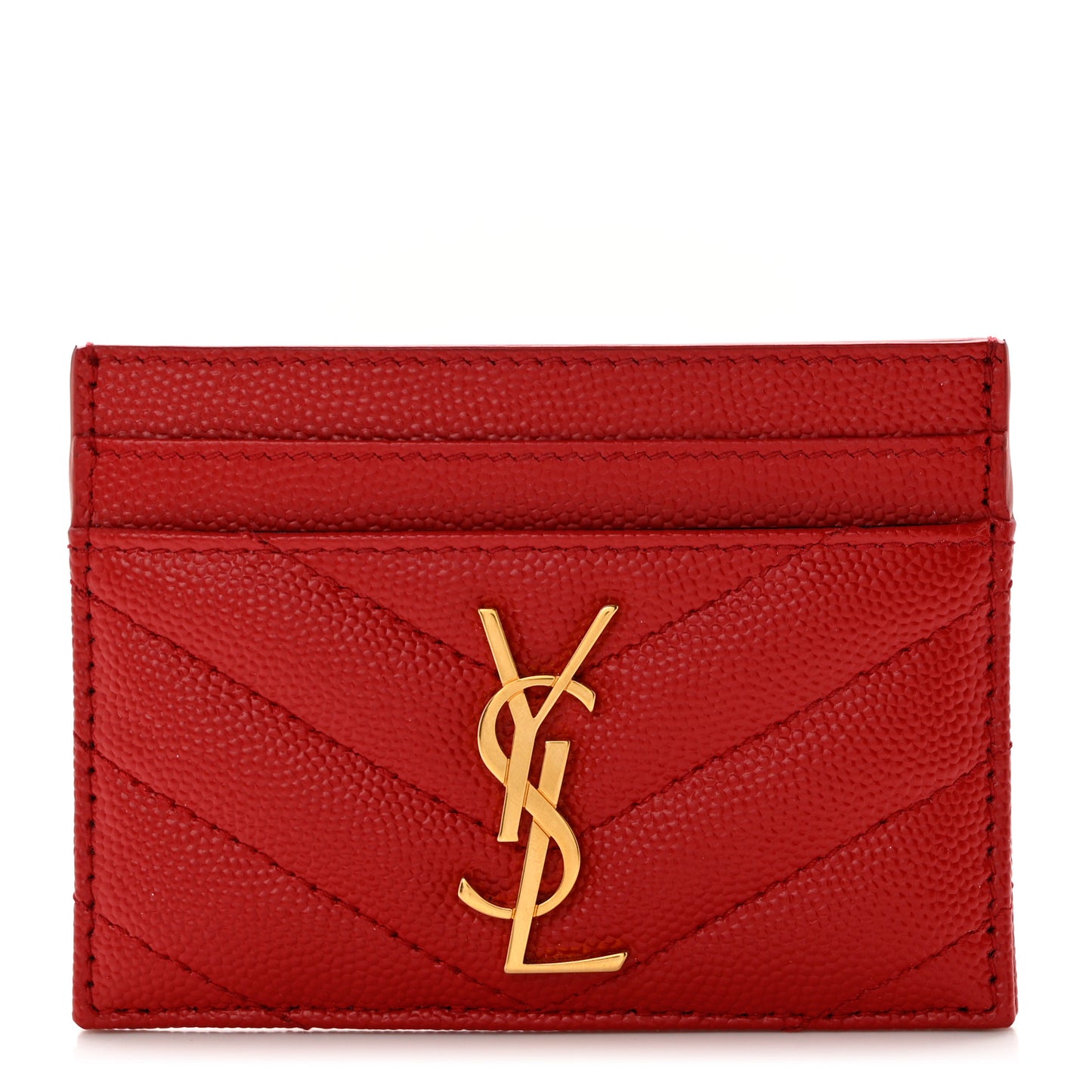 Grain De Poudre Matelasse Chevron Monogram Credit Card Case New Red
