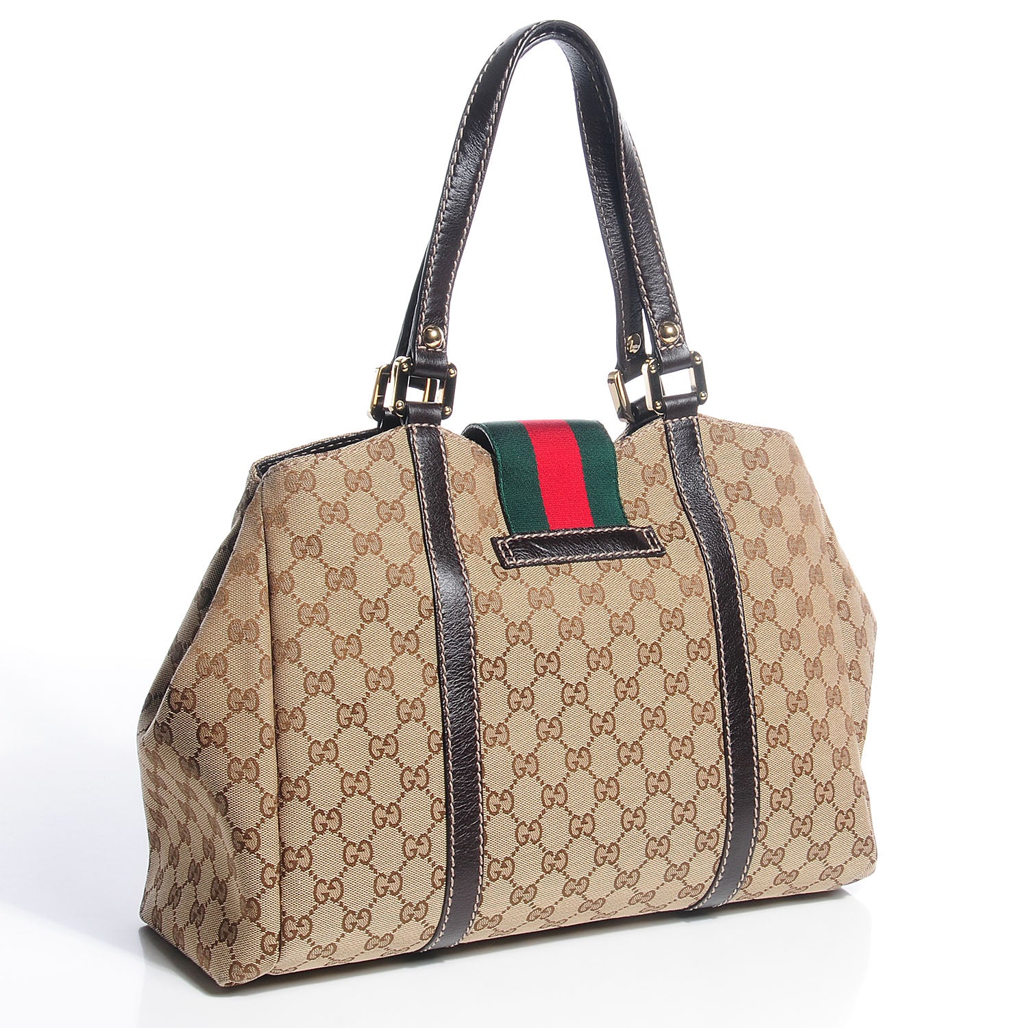 Gucci Monogram Large New Ladies Web Tote Dark Brown 3 of 7