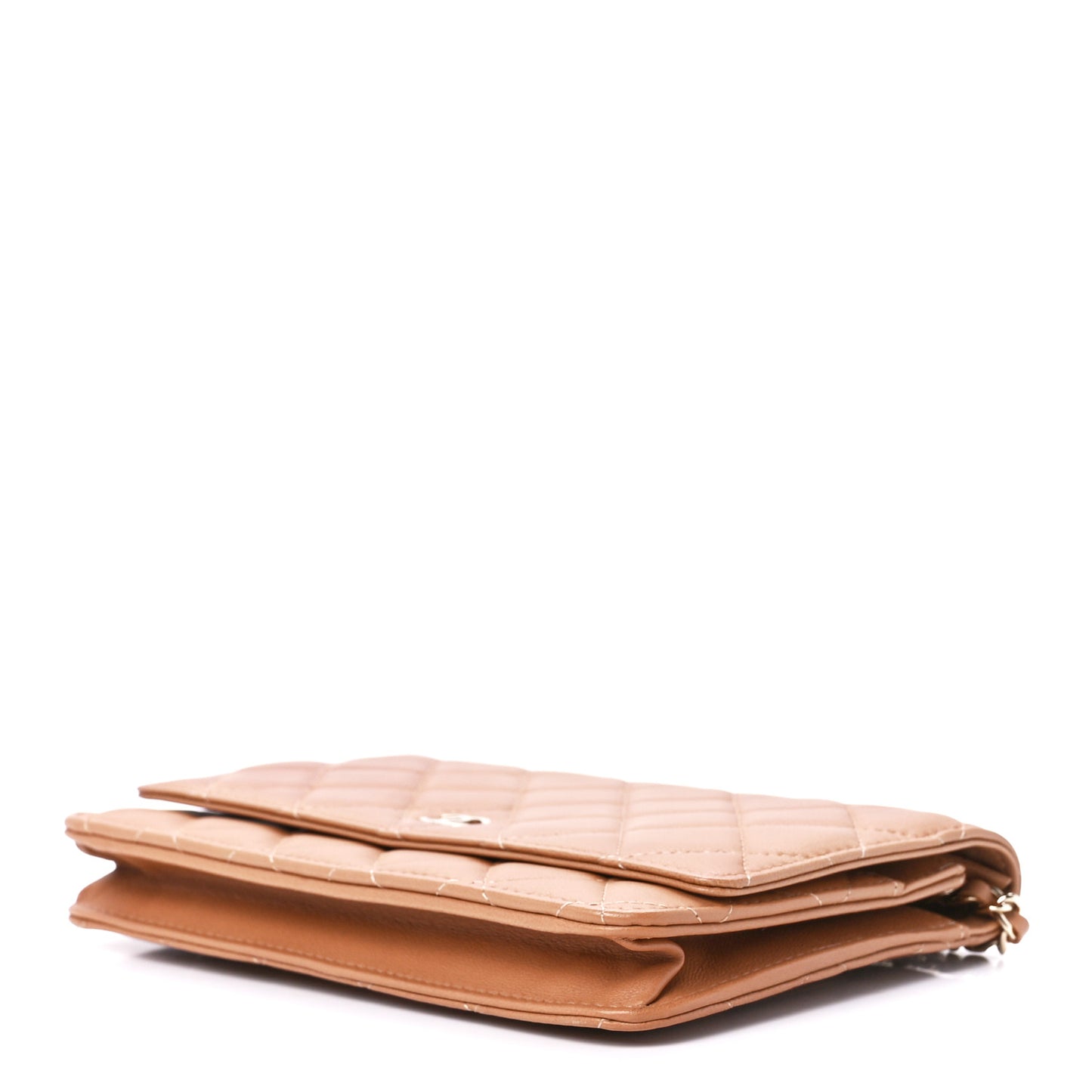 Lambskin Quilted Wallet On Chain WOC Dark Beige