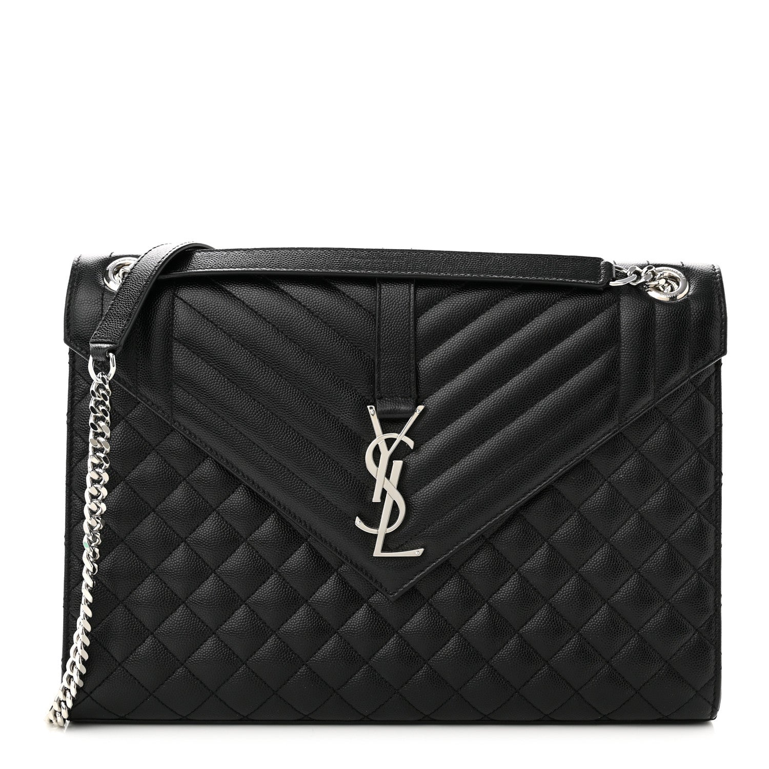 Saint Laurent Grain De Poudre Textured Mixed Matelasse Large Triquilt Monogram Satchel Black 1 of 8