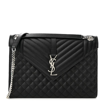 Saint Laurent Grain De Poudre Textured Mixed Matelasse Large Triquilt Monogram Satchel Black 1 of 8