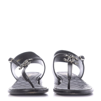 Chanel Lambskin CC Thong Sandals 38 Black 2 of 12