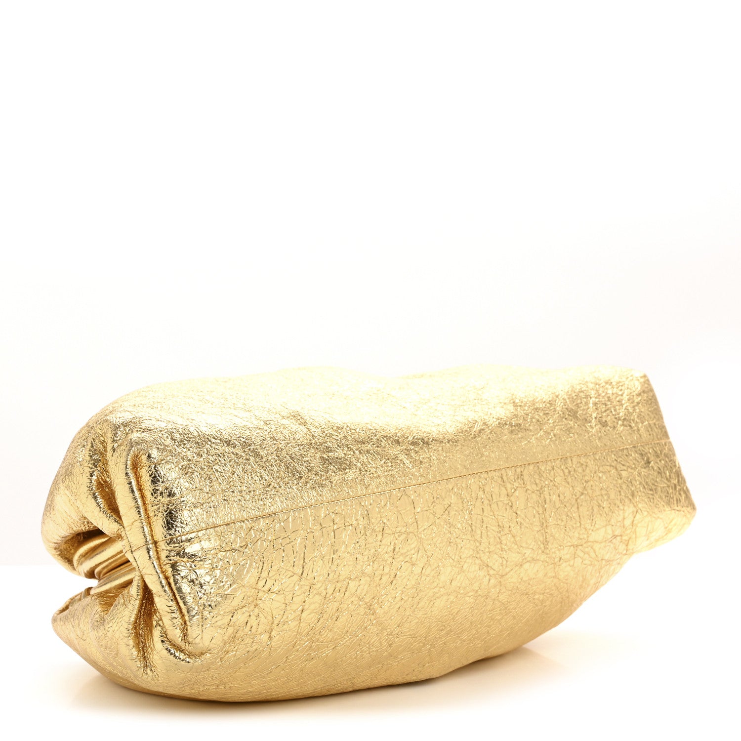 Bottega Veneta Metallic Crinkled Lambskin The Pouch Oversized Clutch Oro 4 of 12