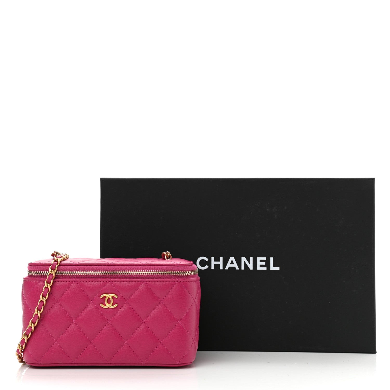 Chanel Lambskin Quilted Small Pearl Crush Vanity Case With Chain Fuchsia 10 of 10