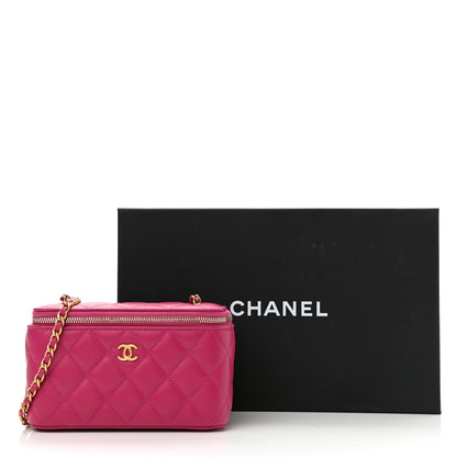 Chanel Lambskin Quilted Small Pearl Crush Vanity Case With Chain Fuchsia 10 of 10
